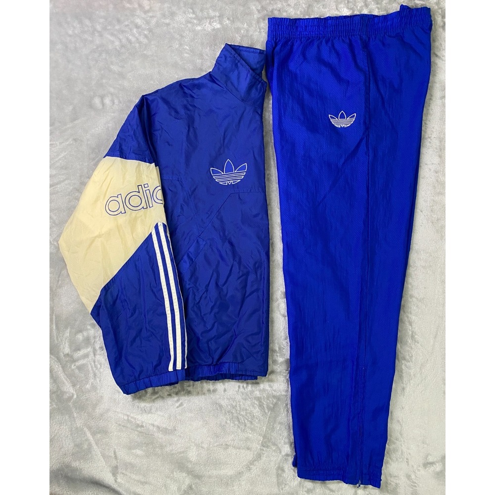 Adidas Tracksuit Mens Large Blue Vintage 90s Windbreaker Pants Set Trefoil L